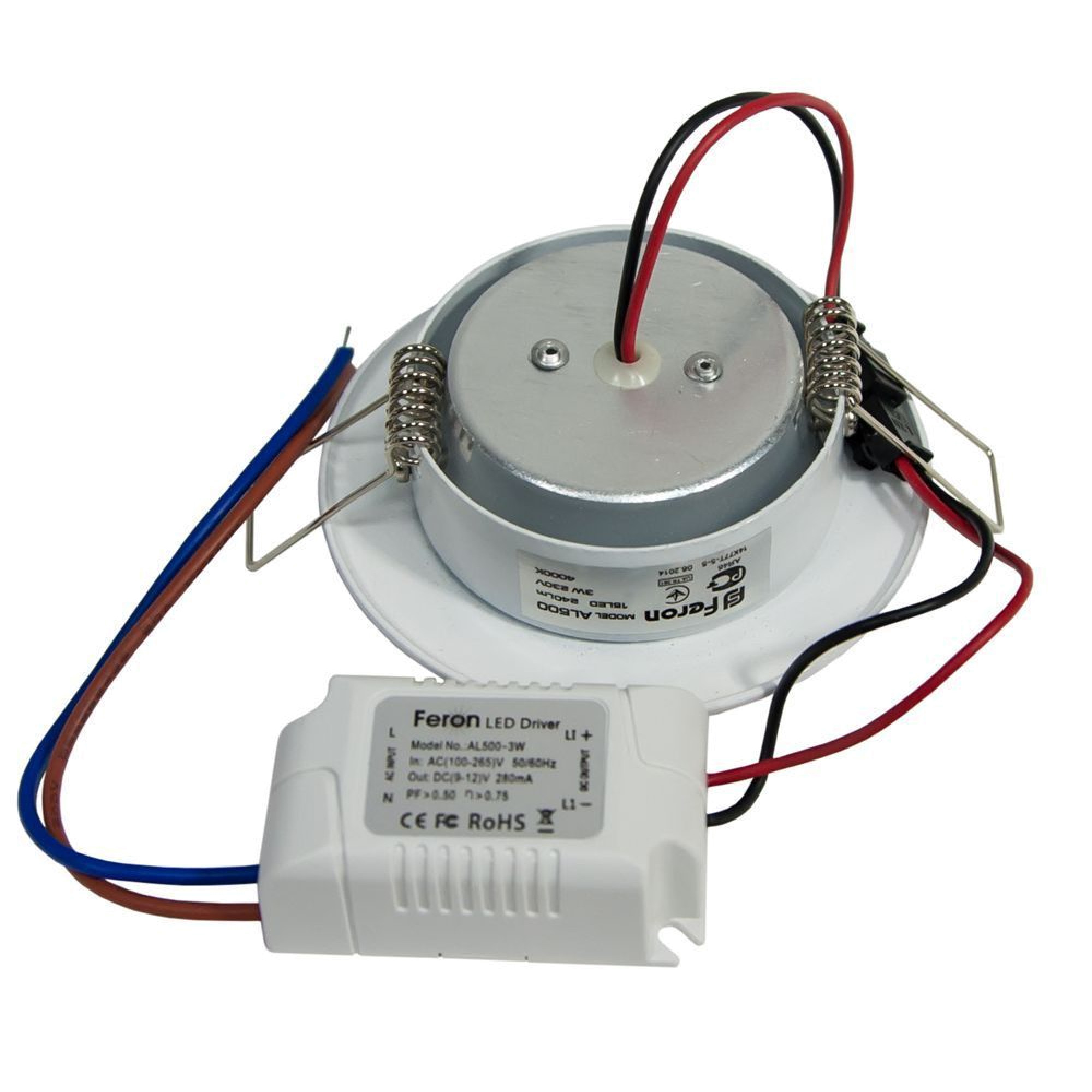 Светильник встраиваемый круглый 3W, 4000К, 180Lm, белый, AL500 Feron