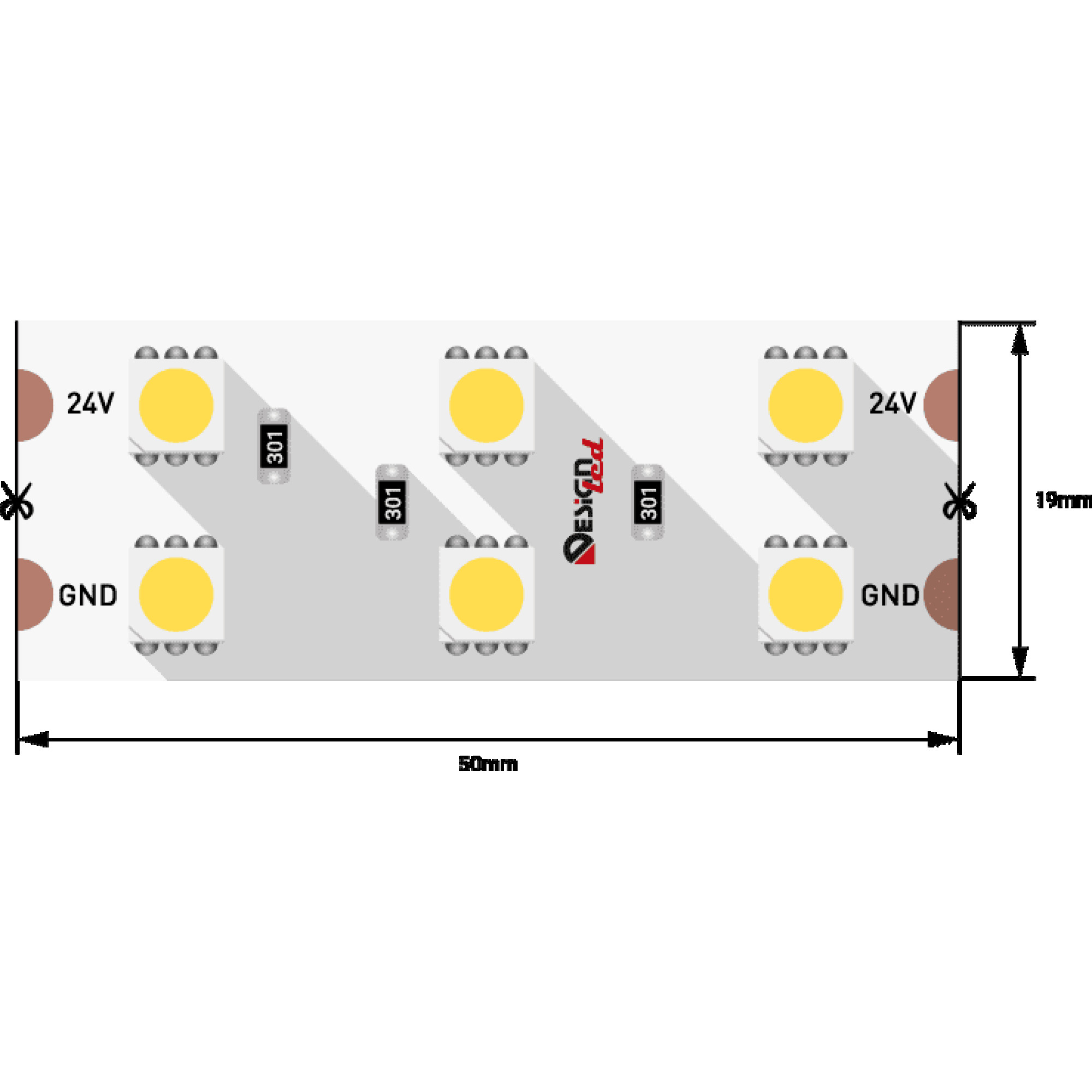 Лента светодиодная LUX5050 120LED/м 28,8Вт/м 24В IP33 Цвет:Нейтральный белый (4000K) (1метр) SWG