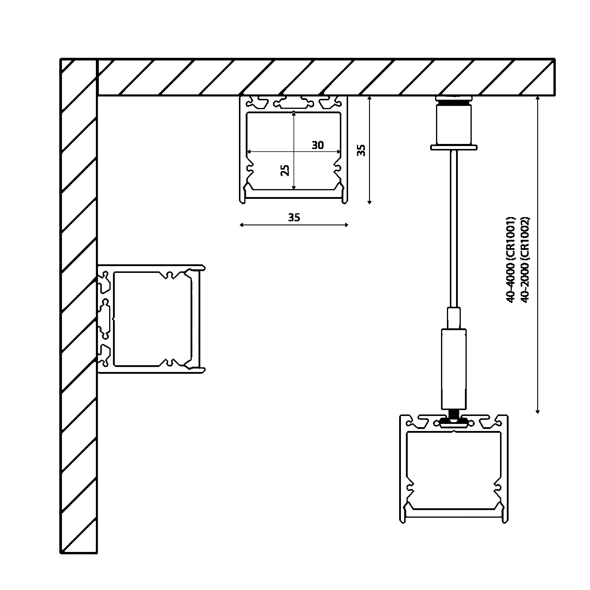 Профиль подвесной/накладной алюминиевый LS.3535 (2.5м) SWG