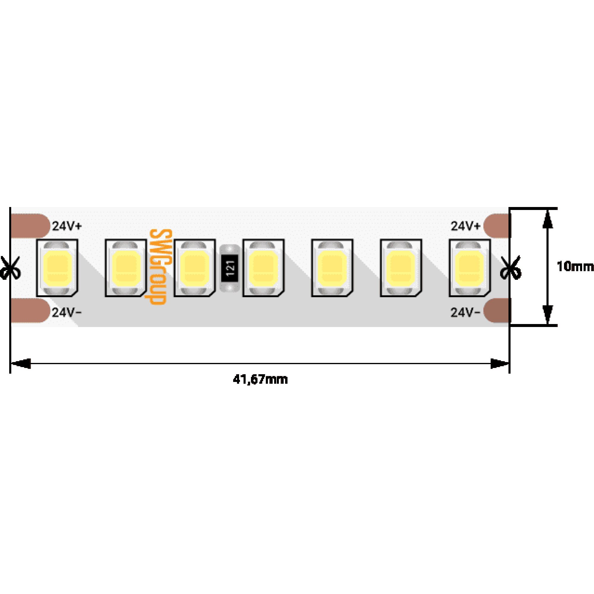 Лента светодиодная SMD2835, 168 LED/м, 17,3 Вт/м, 24В , IP20, Теплый белый, 30м/кат (1метр) SWG