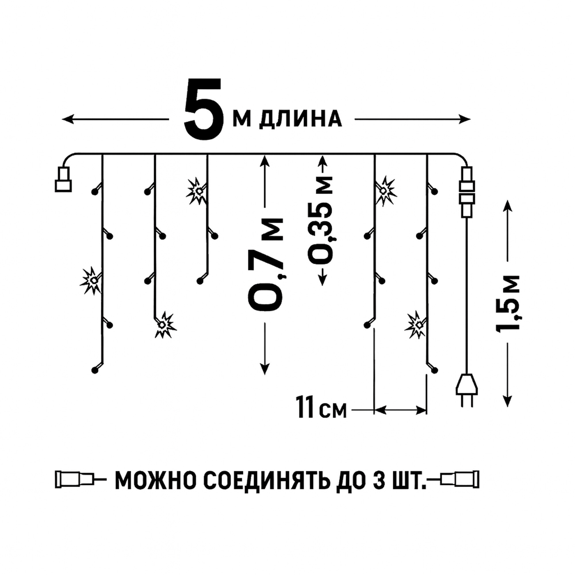 Бахрома светодиодная с эффектом мерцания, 5м ULD-B5007-300/TBK WARM WHITE IP67 Uniel