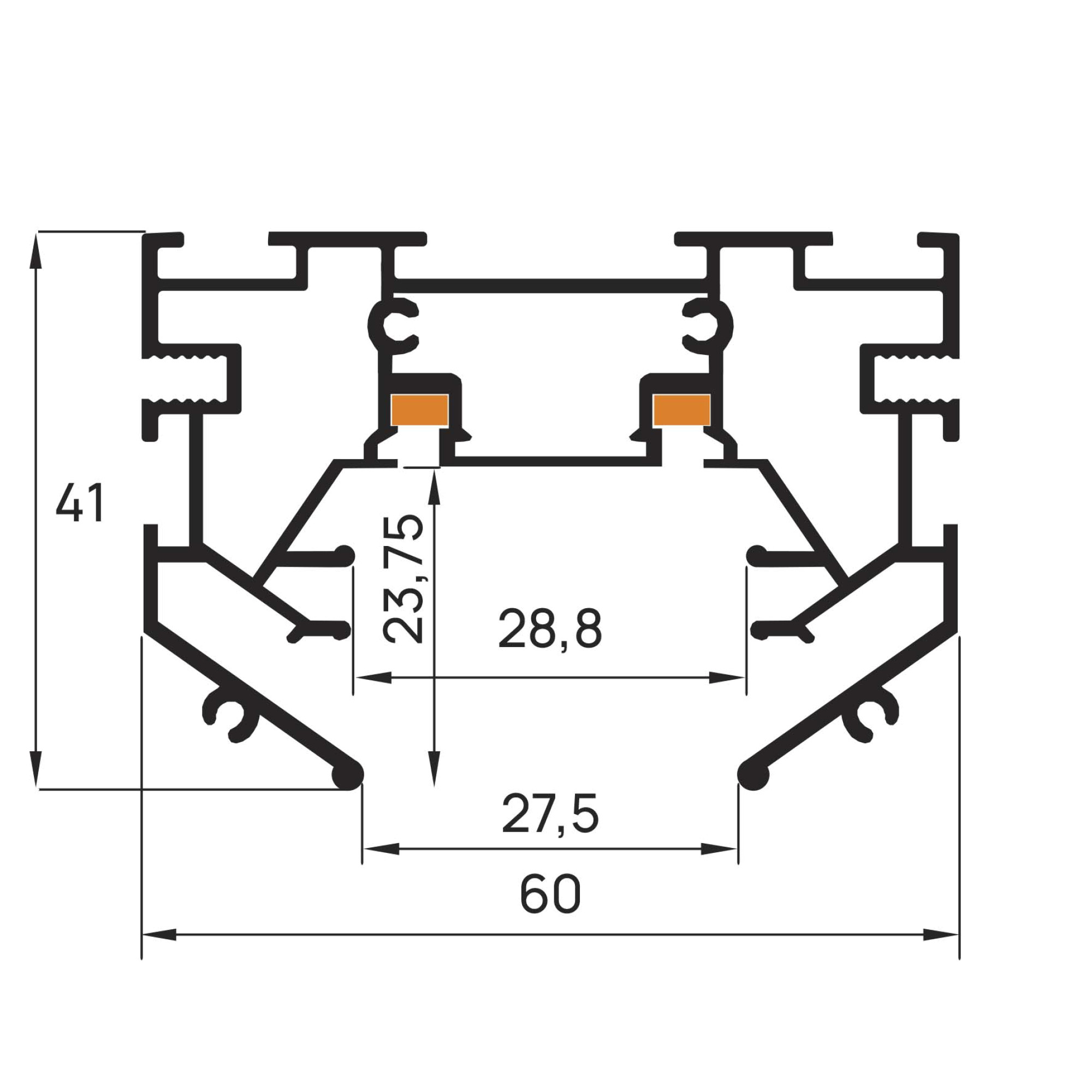 Шинопровод 1фаза встраиваемый Stretch 24/48В для магнитных треков Чёрный 1м SignImpress