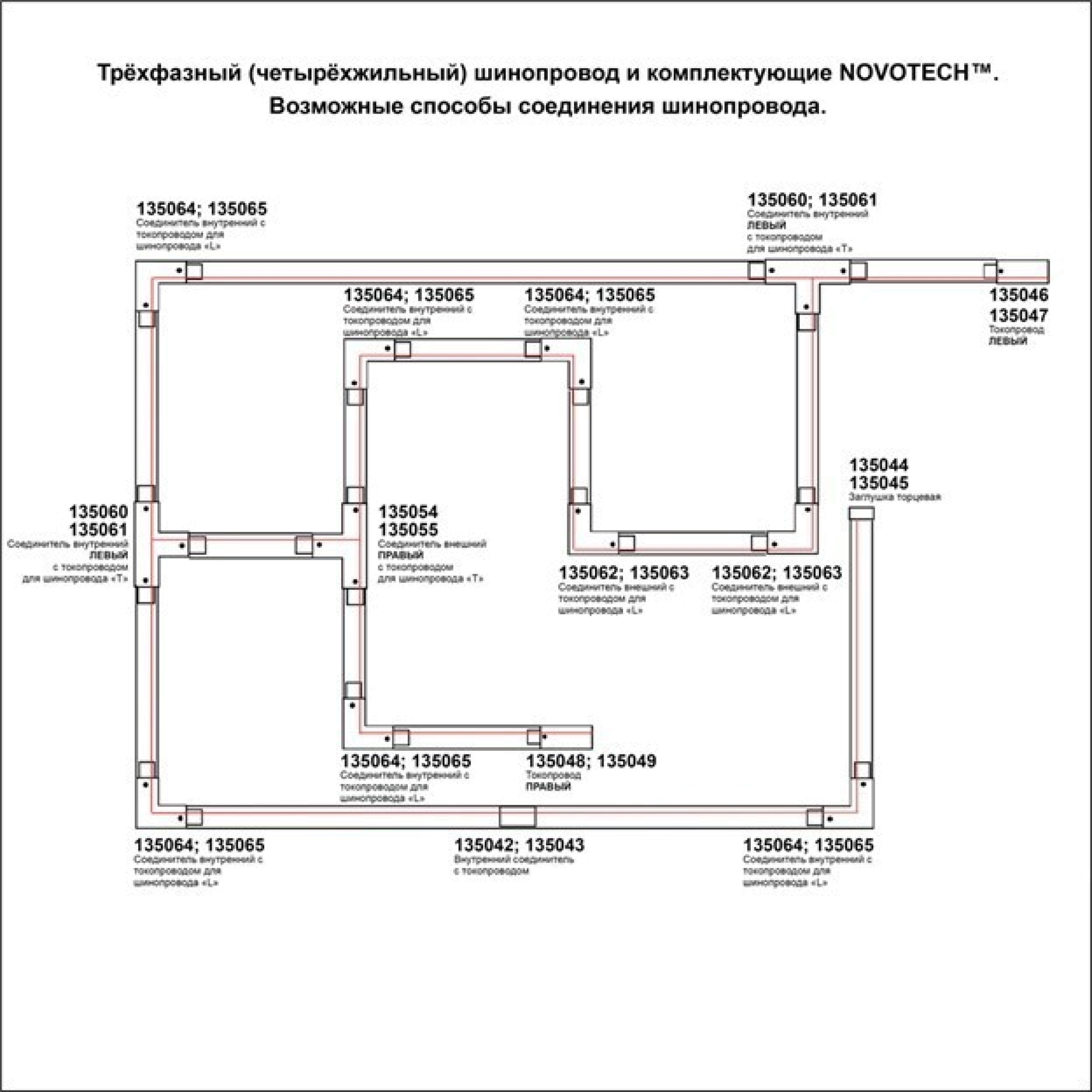 Соединитель Т правый внутренний с токопроводом для трехфазного шинопровода Port Novotech
