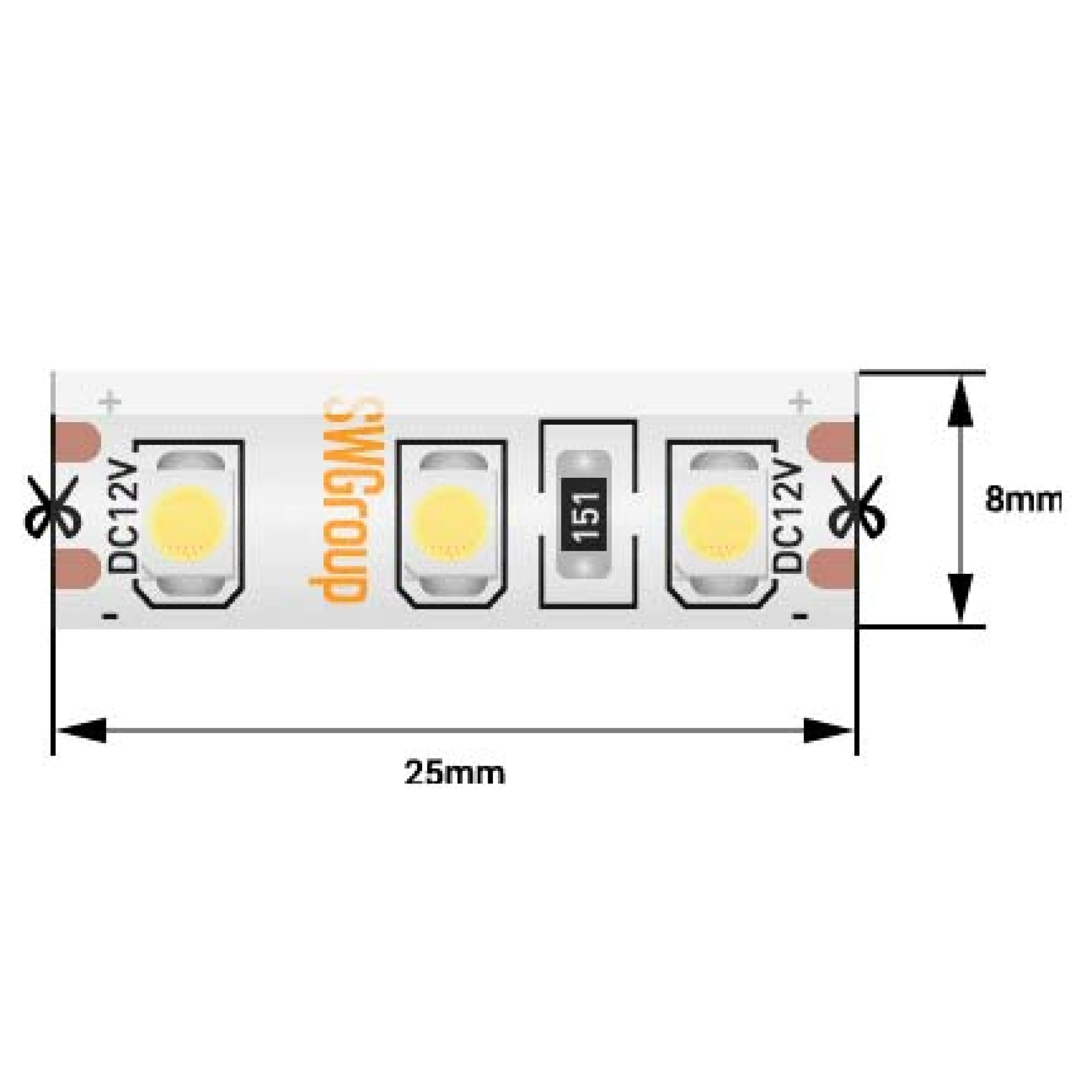 Лента светодиодная стандарт SMD2835 120LED/м 9,6Вт/м 12В IP66 Цвет:Нейтральный (1метр) 3М SWG