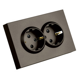 Розетка 2-местная с защитной шторкой с/з, 250В, 16А, серия Эмили, RST16-5114-09, антрацит, soft touch