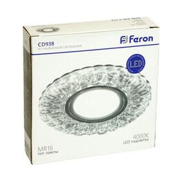 Светильник встраиваемый с белой LED подсветкой CD938 потолочный MR16 G5.3 прозрачный Feron