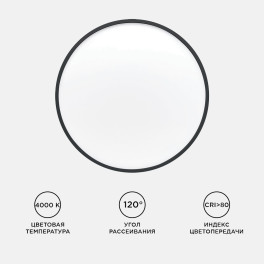 Светильник светодиодный накладной, SPIN, 48Вт, 230В/50Гц, 4800Лм, 4000К, IP40, ø500х25, чёр Apeyron
