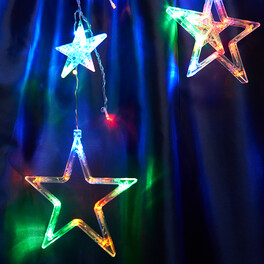 Светодиодная гирлянда CL29 бахрома Звезды 3м + 3м 230V мультиколор, статичная, c питанием от сети, прозрачный шнур Feron