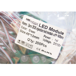 Модуль светодиодный 2 SMD 2835 1Вт 70Лм Зелёный (с линзой 160) 3M -1шт. SignImpress