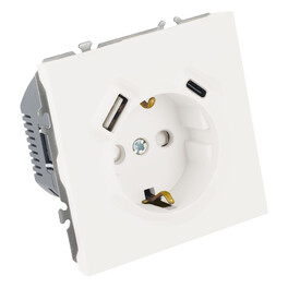 Розетка 1-местная з/ш с/з 16А + USB + Type C (механизм), 250В, 20W, серия Эмили, белый фарфор