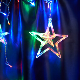 Светодиодная гирлянда CL29 бахрома Звезды 3м + 3м 230V мультиколор, статичная, c питанием от сети, прозрачный шнур Feron
